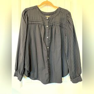 Loft Striped Pleated Blouse Size XL Coastal Gray